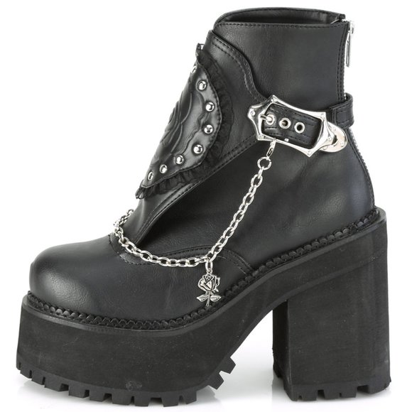 Cleated Platform Gothic Flower Ankle Boots